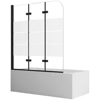 Boromal Badewannenaufsatz Badewannenfaltwand 3-teilig faltbar 130cm Duschwand für Badewanne Glas, (Klarglas /Teilsatiniert glas), Badewannenfaltwand Glaswand 6mm ESG Glas schwarz