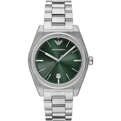 Quarzuhr EMPORIO ARMANI, silber (silberfarben, dunkelgrün), Armbanduhren, Herren, Armbanduhr, Herrenuhr, Edelstahlarmband, analog, Tag