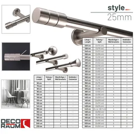 deco-raum Gardinenstange nach Maß 1-Lauf Zylinder Ø 25mm edelstahl-optik 60cm