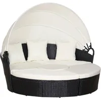 Outsunny - Rattan Sonneninsel, Loungegruppe mit Sonnendach, Sitzgruppe, Kissen und Beistelltisch, Metall, Creme, 180 x 175 x 147 cm