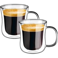 ecooe Doppelwandige Espressotassen Espresso Glaser Set Borosilikatglas Kaffeetassen Glas 2er Set 120ml Kaffeeglas Teegläser mit Henkel für Cappuccino,Latte Macchiato,Tee,EIS,Milch,Bier