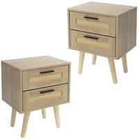 ML-Design 2xNachttisch mit Schubladen, Beistelltisch Rattan Nachtkommode Eiche 40x30x50,5cm
