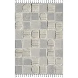 Carpet City Teppich Boho Wohnzimmer - Creme, - 140x200 cm - Patchwork-Muster - Relief-Optik, 3D-Effekt - Cut-&Loop, Sisal - Moderne Fransen-Teppiche Schlafzimmer