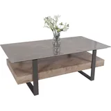 MCW Couchtisch MCW-L88, Wohnzimmertisch Tisch, Ablage Eisen 43x120x60cm Sinterstein grau Holz grau-braun - Beistelltisch, L88 (43 x 120 x 60 cm)