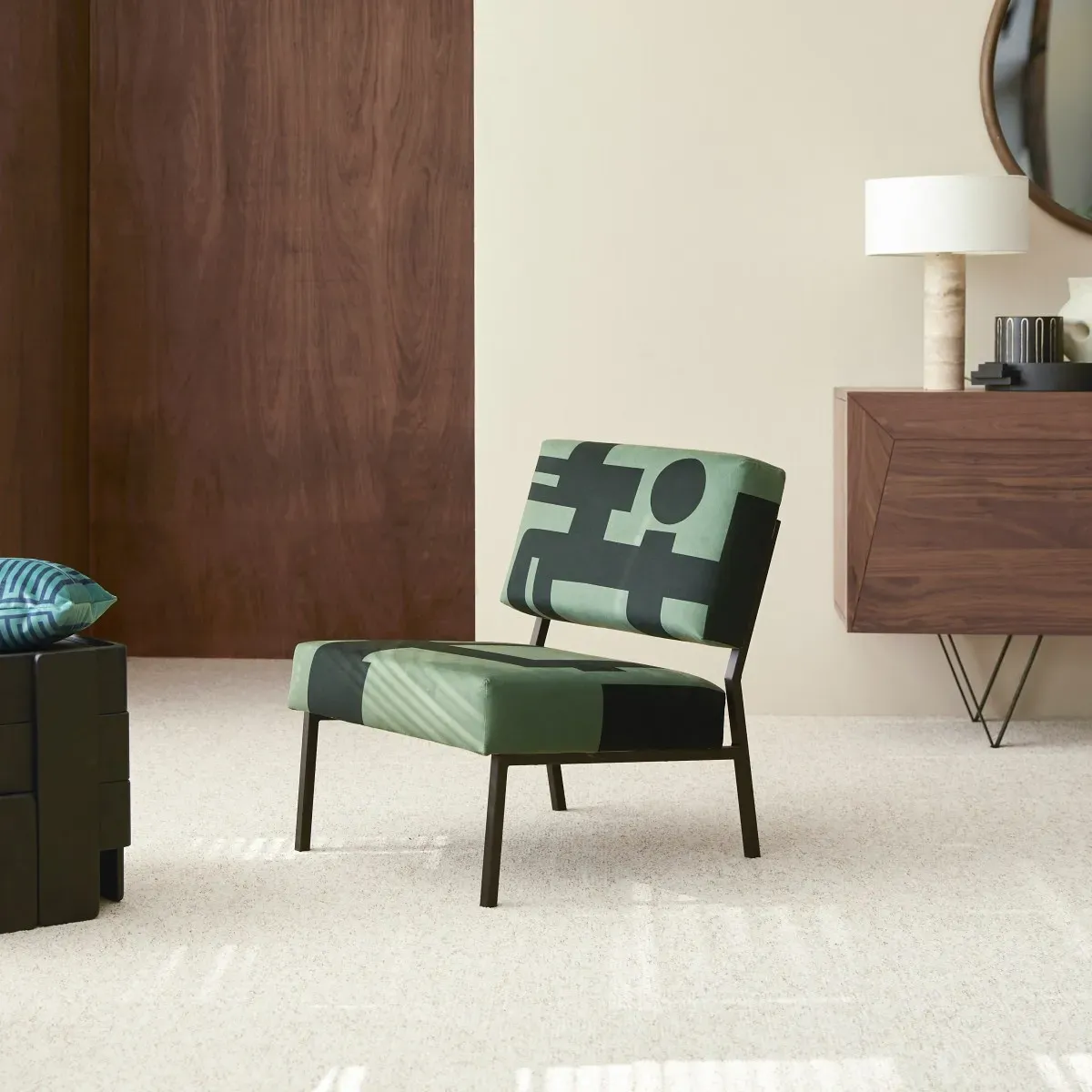 Grüner Sessel Barbican aus Wildlederimitat ,1-Sitz