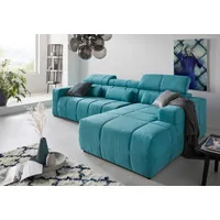Ecksofa DOMO COLLECTION "BRANDON 289x177x80 cm, whlw. mit Sitztiefenverstellung, L-Form", blau (türkis), B:289cm H:80cm T:175cm, Luxus-Microfaser in Antikleder-Optik (100% Polyester);Luxus-Microfaser (100% Polyester);Kunstleder SOFTLUX, Sofas, Ecksofa, mit Kopfteilverstellung, wahlweise Sitztiefenverstellung, L-Form