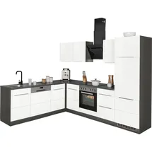 kochstation Winkelküche L-Form 280 cm weiß hochglanz
