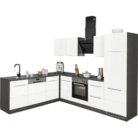 kochstation Winkelküche L-Form 280 cm weiß hochglanz