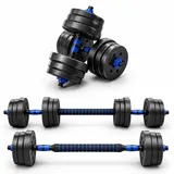 LACESTONE 2in1 Hantelset Kurzhantel Langhantel Set Hanteln Krafttraining 20 kg schwarz/blau
