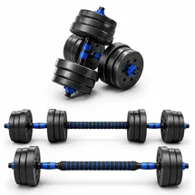 LACESTONE 2in1 Hantelset Kurzhantel Langhantel Set Hanteln Krafttraining 20 kg schwarz/blau