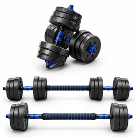 LACESTONE 2in1 Hantelset Kurzhantel Langhantel Set Hanteln Krafttraining 20 kg schwarz/blau