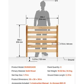 Vevor Sichtschutzzaun aus Holz, 914x914 mm 3-Paneele-Lamellenzaun für Klimaanlagen, Umzäunung für Poolausrüstung mit Metallpfählen, Mülltonnenversteck für den Außenbereich als Gartendekoration