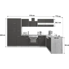Respekta Winkelküche 310 x 172 cm Schwarz/Eiche
