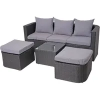 3in1-Garnitur HHG 282, Garten-/Lounge-Set Sonneninsel, Spun Poly Poly-Rattan mvg anthrazit, Kissen hellgrau