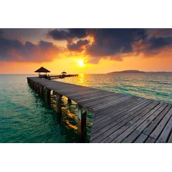 Fototapete PAPERMOON "HOLZ-BRÜCKE-STEG MEER OZEAN SEE THAILAND STRAND SONNE", bunt, B:2,50m L:1,86m, Vlies, Tapeten
