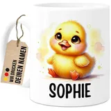 Tassenliebling® Enten Tasse personalisiert - Kindertasse mit Namen - Tiere Geschenke - Tasse mit Namen Kind - Personalisierte Geschenke Kinder - Kinderbecher aus Keramik 330ml