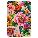 OnlyWow Badematte Blumen - Bunt - Rosa, Höhe 10 mm, Polyester, Rechteckig, Badezimmerteppich, Badteppich, Rutschfest, Duschvorleger, Duschmatte bunt Rechteckig | 60 cm x 90 cm x 10 mm