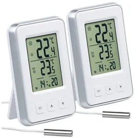 Pearl 2er-Set digitale Innen- und Außen-Thermometer mit Uhrzeit, LCD-Display