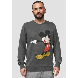 Sweatshirt RECOVERED "Disney Pointing Mickey", Herren, Gr. L, grau, 100% Baumwolle, bedruckt, casual, Rundhals, Langarm, Sweatshirts, im zeitlosen Design
