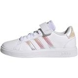 adidas Grand Court Elastic Lace and Top Strap Sneaker, FTWR White/Iridescent/FTWR White, 29 EU