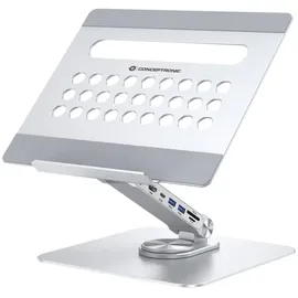 Conceptronic DONN27G Laptop-Ständer mit 7-in-1-Dockingstation 360 Grad drehbare Basis faltbar höhenverstellbar