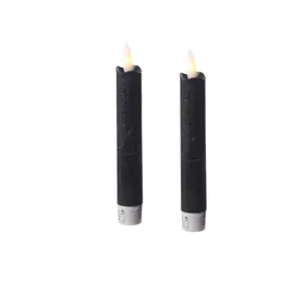 MARELIDA LED Stabkerzen Flamme Echtwachs - flackernde warmweiße LED - Timer schwarz