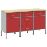 vidaXL 3-teiliges Werkstattschrank-Set in Rot und Grau aus Holzwerkstoff und Stahl