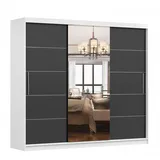 fabryka mebli idźczak Schwebetürenschrank, Kleiderschrank Schrank 250cm Weiss/Schwarz mit Spiegel, Alba - Weiß,