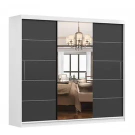fabryka mebli idźczak Schwebetürenschrank, Kleiderschrank Schrank 250cm Weiss/Schwarz mit Spiegel, Alba - Weiß,