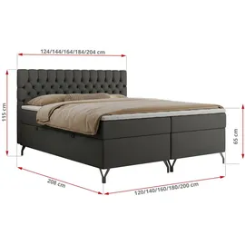 MKS Meble MKS Boxbett, Dunkelgrau, 2-Sitzer, H3, 7-Zonen, Rechteckig, 160x200 cm, Schlafzimmer, Betten, Boxspringbetten