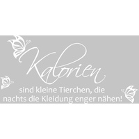 GRAZDesign Wandtattoo Küche Spruch lustig Wandsticker Küchen Deko Sprüche Klebefolie modern Wanddeko Küchenrückwand Aufkleber, Kalorien sind Tierchen, 116x57cm, 010 weiss