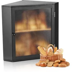 VEVOR Doppellagiger Brotkasten Eck-Brotbox Brotbehälter Schwarz Holz Lagerung