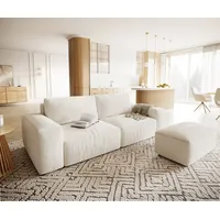 DeLife Big-Sofa Lanzo XL 270x130 cm Bouclé Creme-Weiß mit Hocker, Big Sofas