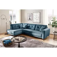 Polsterecke TRENDS BY HG "Barcelona L-Form" Sofas Gr. B/H/T: 273cm x 86cm x 165cm, Microvelours, Ottomane links, blau (petrol) mit Metallfuss, frei im Raum stellbar