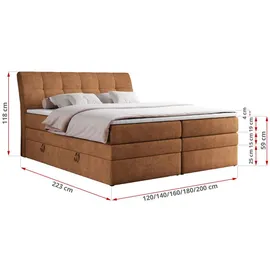 MKS Meble Boxspringbett, Orange, Textil, 2-Sitzer, H4, Rechteckig, 140x200 cm, Schlafzimmer, Betten, Boxspringbetten