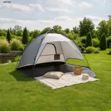 [pro.tec] Strandmuschel Strandzelt Outdoor Pop Up Zelt Halboffen Camping Grau