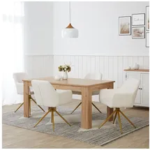 Homestyle4u Essgruppe Esstisch 90x160 4 Stühle Bouclé Eiche Küchentisch Sitzgruppe Sessel, (Set, Esszimmergruppe 5 teilig, 5-tlg., Esszimmergruppe 5 teilig, Set/Komplettset), Essstuhl beige|braun