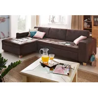 Ecksofa HOME AFFAIRE "Corby L-Form", braun, B:266cm H:80cm T:162cm, Struktur fein (100% Polyester);Chenille (100% Polyester);NaturLEDER (echtes Rindsleder) auf Sitzfläche, Kunstleder im Korpus;Melrose (100% Polyester), Sofas, Ecksofa, wahlweise mit Bettfunktion, Steppung auf Sitzfläche