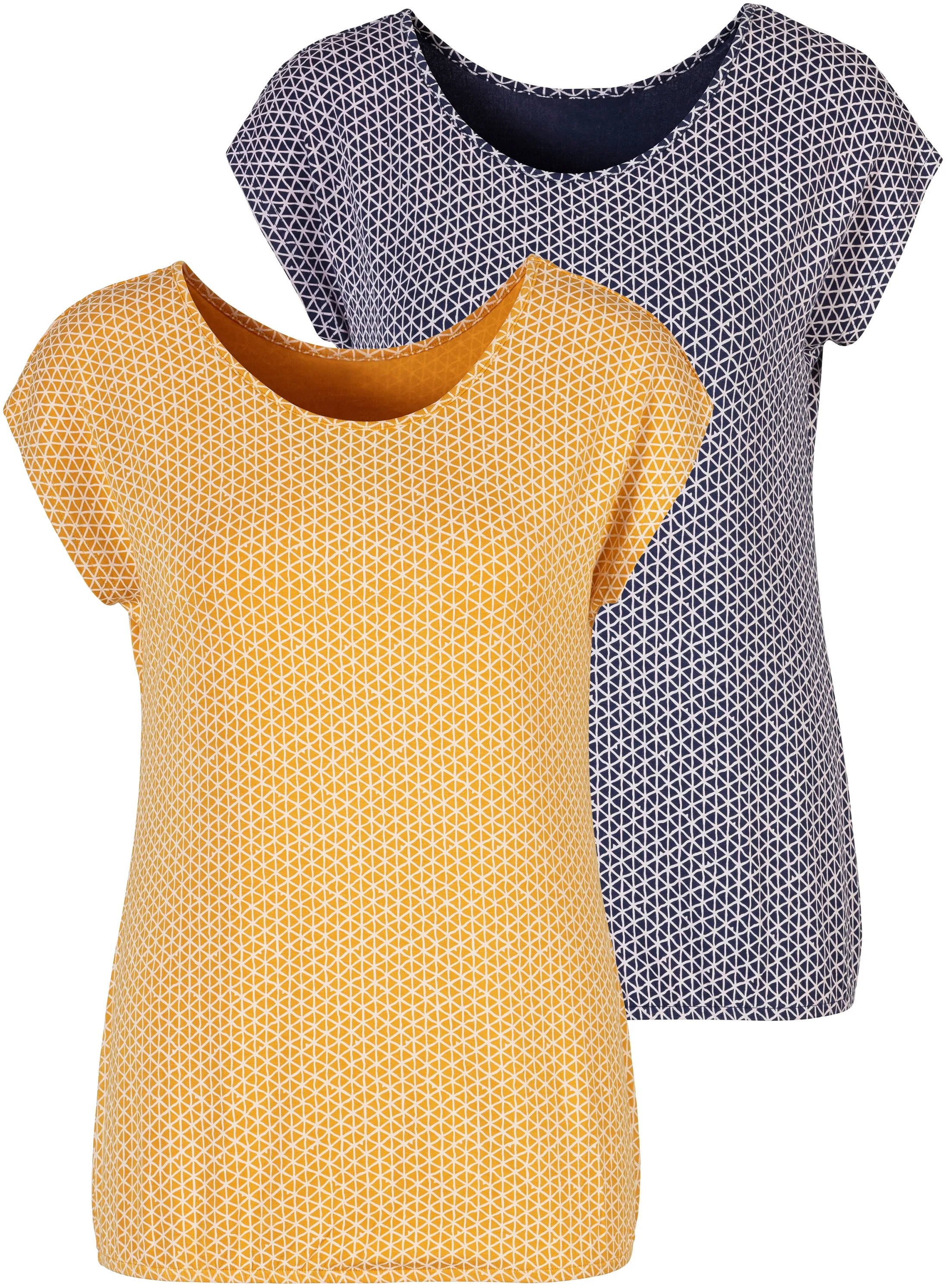T-Shirt VIVANCE Gr. 40/42, bunt (gelb, blau) Damen Shirts Jersey mit elastischem Saum