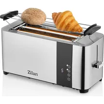 Zilan Scheiben Edelstahl Toaster Mit Brötchenaufsatz und Krümelschublade Toaster Toastautomat Röstautomat 1400 Watt Edelstahl-Gehäuse 7 Stufen