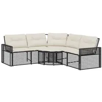 vidaXL Gartensofa in L-Form mit Kissen und Fußbank Schwarz Poly Rattan