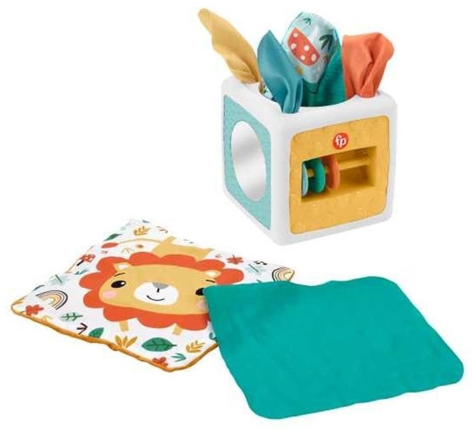 Fisher-Price 2-in-1 Babys Tücherbox - Sensorisches Spielzeug für Feinmotorik und Sinnesentwicklung, für Kinder ab 3 Monaten, HML64