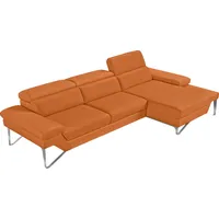 Ecksofa EGOITALIANO "Princess, elegantes Designsofa mit erstklassigem Sitzkomfort, L-Form", orange, B:282cm H:95cm T:168cm, Leder »BULL« (echtes Rindsleder). Geschliffenes, pigmentiertes und behandeltes Rindsleder mit einer Dicke von 1, 3-1, 5 mm. Dieses Leder zeigt eine ziemlich weiche Hand mit einem halb undurchsichtigen Aussehen. Es handelt sich um ein geschütztes Leder. Eine leichte Deckschicht schützt sie vor Flecken, ohne ihre ursprünglichen Eigenschaften zu verändern. Die geschützten Leder