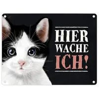 Trendaffe Metallschild mit Katze Motiv und Spruch: Hier wache