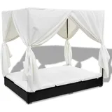 vidaXL Rattan-Sonnenliege 197 x 140 x 180 cm schwarz/cremeweiß inkl. Sonnendach