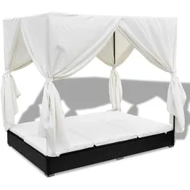 vidaXL Rattan-Sonnenliege 197 x 140 x 180 cm schwarz/cremeweiß inkl. Sonnendach