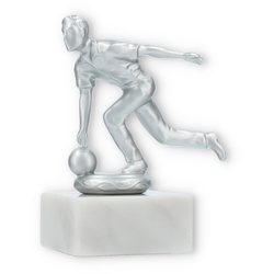 Pokal Metallfigur Kegeln Herren silbermetallic auf weißem Marmorsockel 12,4cm