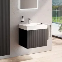 Neoro n50 stripes Unterschrank B: 60 cm mit 1 Auszug, schwarz matt profiliert, Waschtisch area, BN0491BBM+BN0152WM,