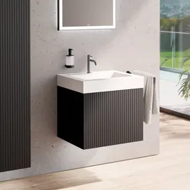 Neoro n50 stripes Unterschrank B: 60 cm mit 1 Auszug, schwarz matt profiliert, Waschtisch area, BN0491BBM+BN0152WM,