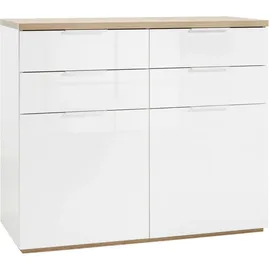 Composad Kommode Mundi Lack / Hochglanz Weiß, Braun Weiß Eiche